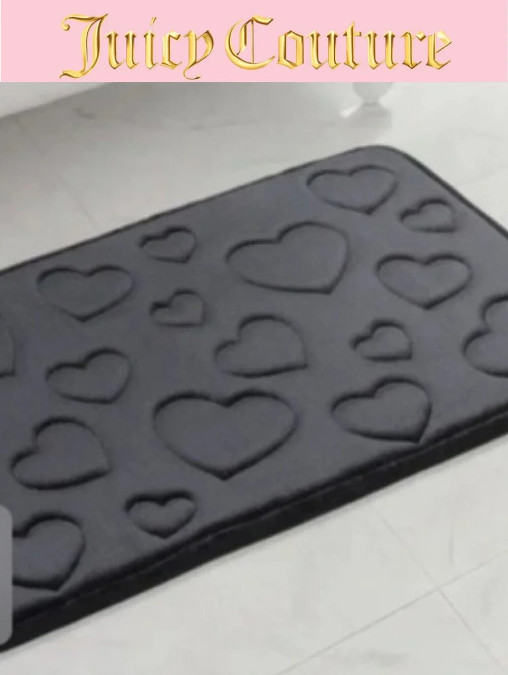 Juicy Couture Home Scattered Hearts Quilted Memory Foam Bath Rug- Black
